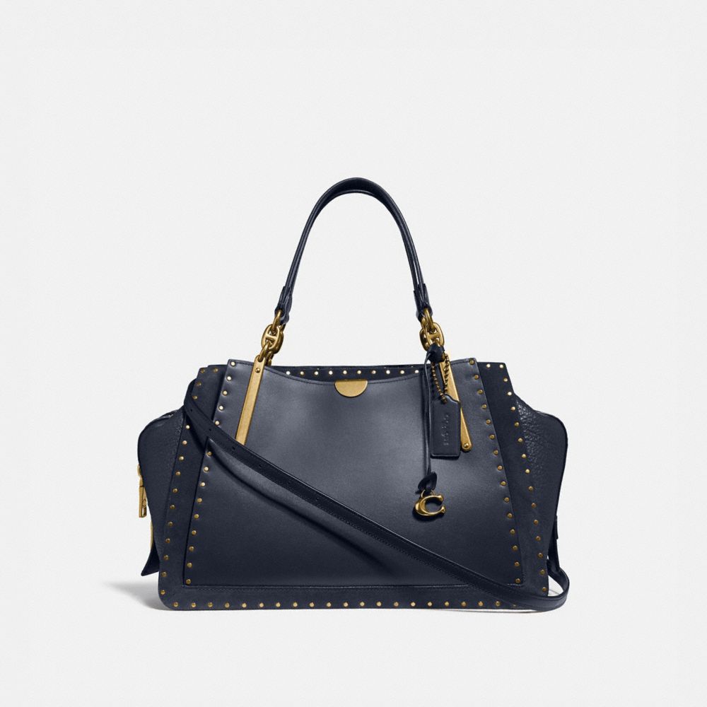 COACH®,DREAMER 36 WITH RIVETS,Leather,Large,Brass/Midnight Navy,Front View