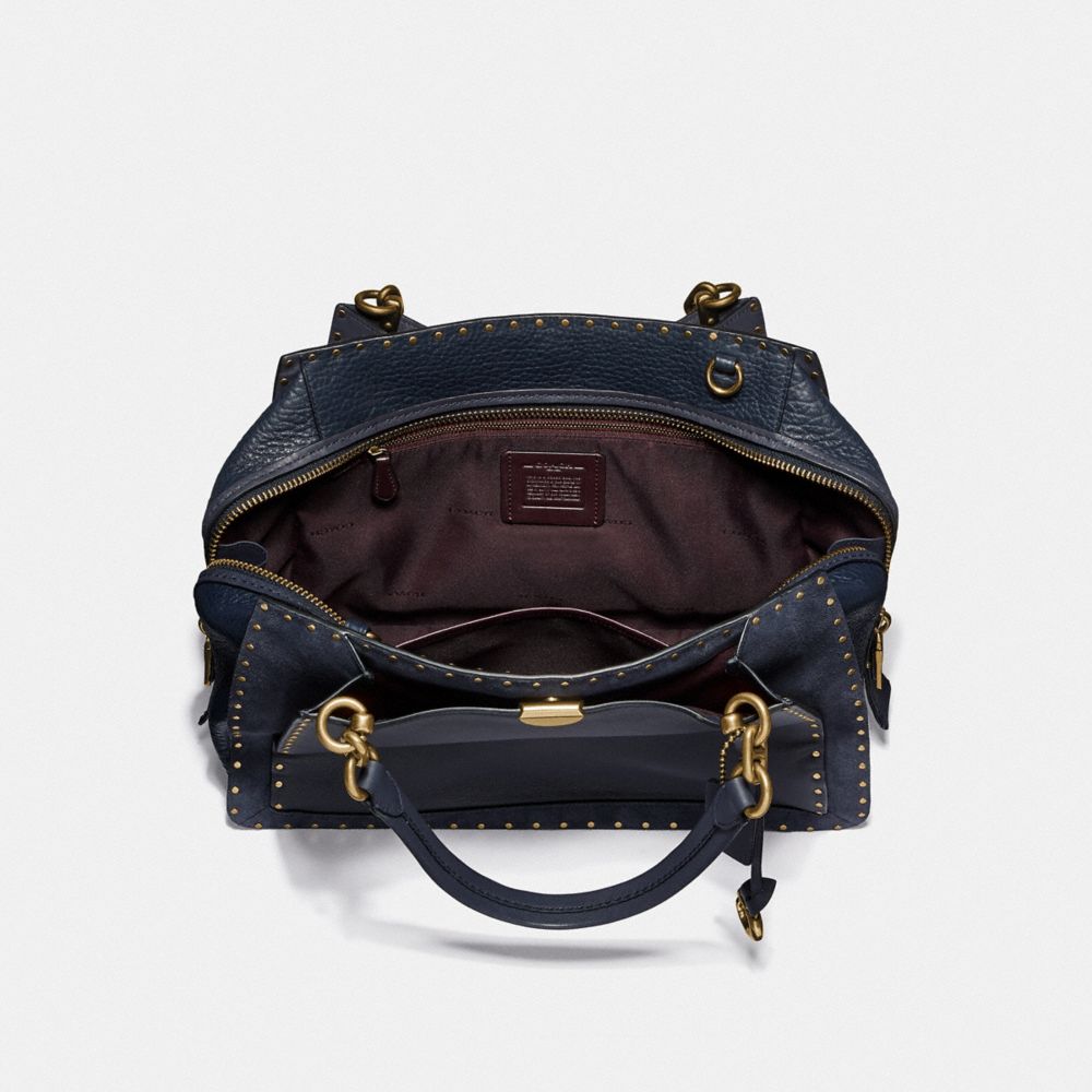 COACH®,DREAMER 36 WITH RIVETS,Leather,Large,Brass/Midnight Navy,Inside View,Top View