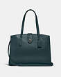COACH®,TURNLOCK CHARLIE CARRYALL,Leather,Large,Gunmetal/Cypress,Front View