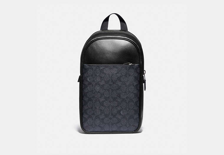 COACH®,METROPOLITAN SOFT PACK IN SIGNATURE CANVAS,Coated Canvas,Medium,Gunmetal/Charcoal,Front View