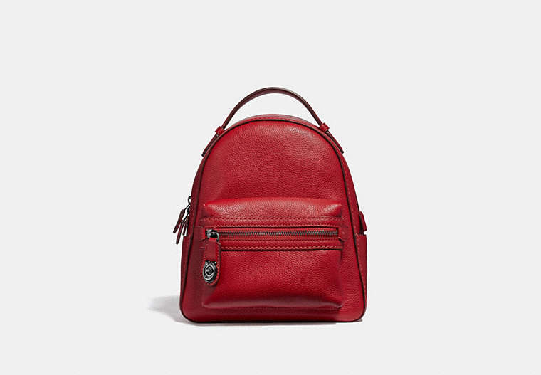 COACH®,CAMPUS BACKPACK 23,Leather,Medium,Gunmetal/Red Apple,Front View