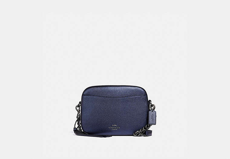 COACH®,CAMERA BAG,Leather,Small,GM/Metallic Blue,Front View