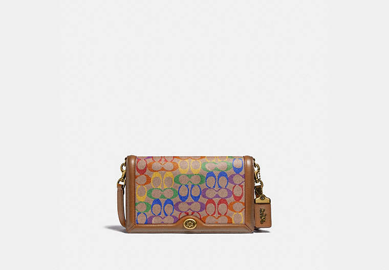 COACH®,RILEY IN SIGNATURE CANVAS,pvc,Small,Brass/Tan Penny Multi,Front View