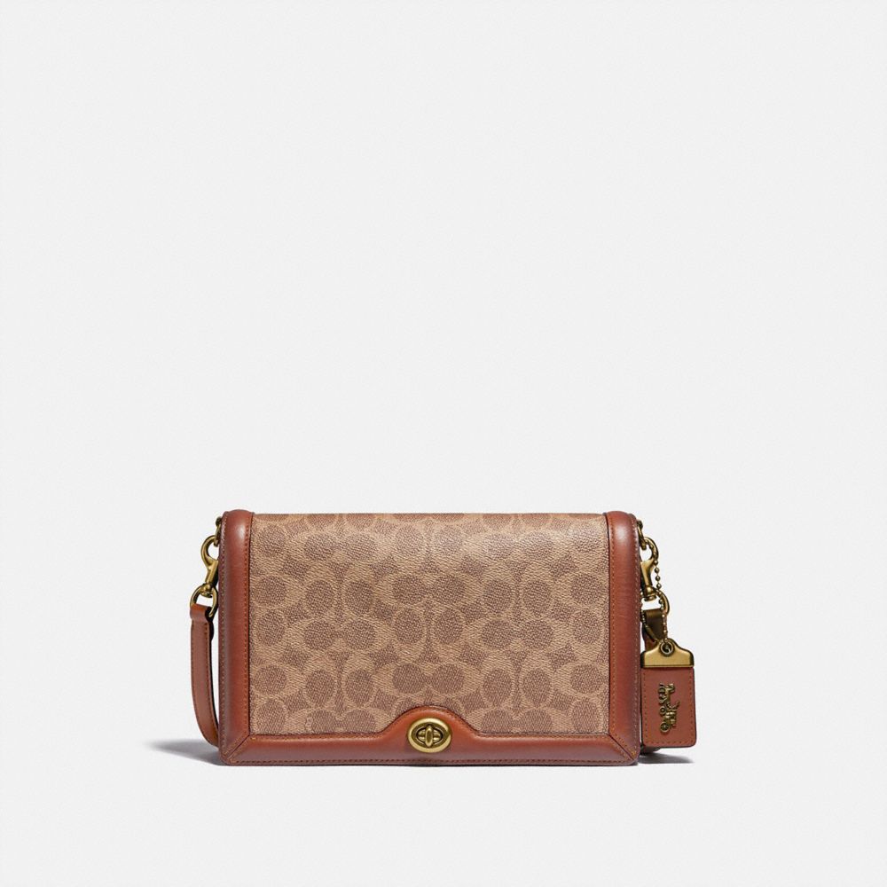 COACH®,RILEY IN SIGNATURE CANVAS,pvc,Small,Brass/Rust,Front View