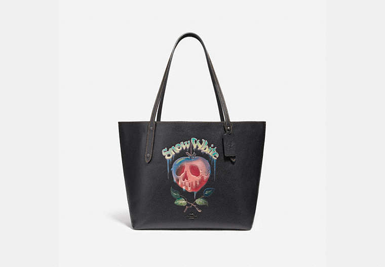 COACH®,DISNEY X COACH MARKET TOTE WITH POISON APPLE GRAPHIC,Leather,Large,Black Copper/Black,Front View