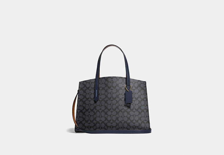 COACH®,CHARLIE CARRYALL IN SIGNATURE CANVAS,pvc,Large,Charcoal/Midnight Navy/Light Gold,Front View
