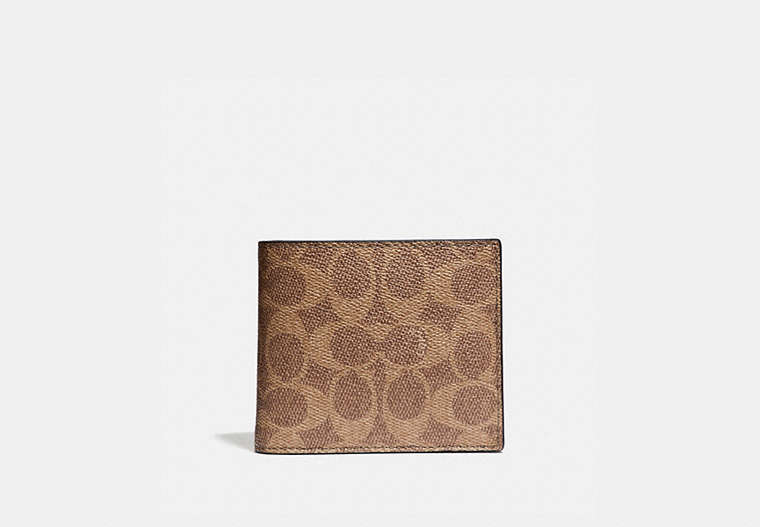 COACH®,3-IN-1 WALLET IN SIGNATURE CANVAS,Coated Canvas,KHAKI,Front View