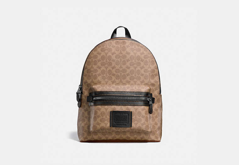 COACH®,ACADEMY BACKPACK IN SIGNATURE CANVAS,Coated Canvas,X-Large,Black Copper/Khaki,Front View
