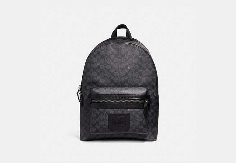 COACH®,ACADEMY BACKPACK IN SIGNATURE CANVAS,Coated Canvas,X-Large,Black Antique Nickel/Charcoal,Front View