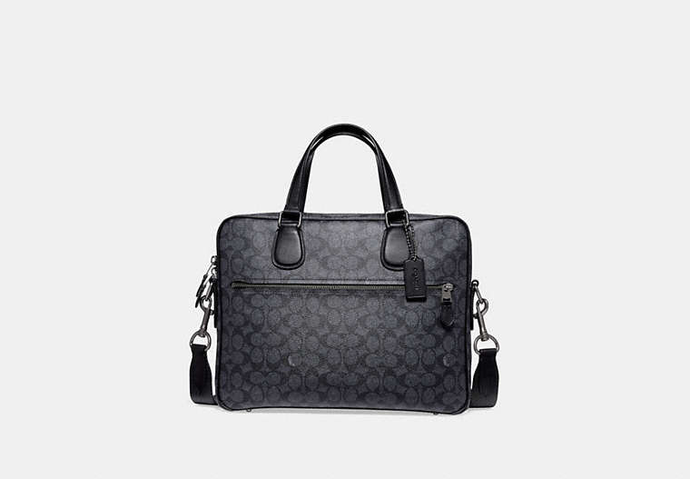 COACH®,HUDSON 5 BAG IN SIGNATURE CANVAS,Coated Canvas,Medium,Black Antique Nickel/Charcoal,Front View