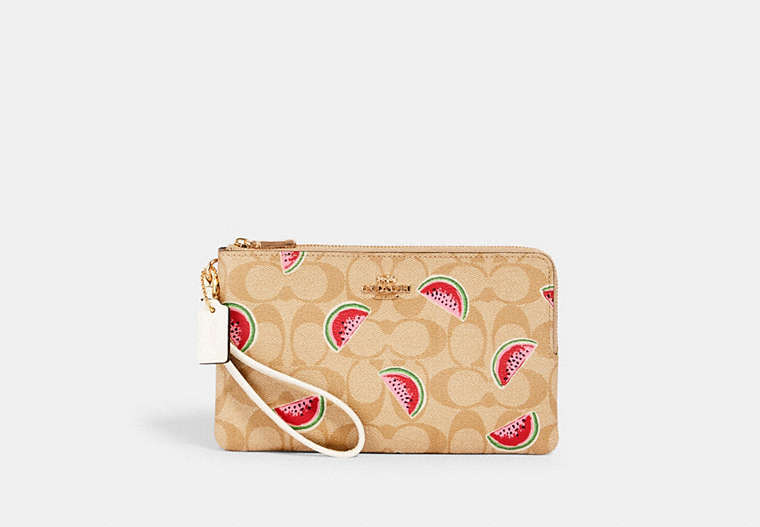 Double Zip Walllet In Signature Canvas With Watermelon Print