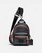 COACH®,ACADEMY BACKPACK 15 IN SIGNATURE CANVAS,Signature Coated Canvas/Smooth Leather,Charcoal Signature Multi,Front View