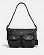 COACH®,CARGO SHOULDER BAG WITH VINTAGE ROSE PRINT INTERIOR,Nylon,Brass/Black,Front View