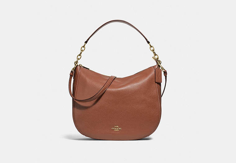 COACH®,ELLE HOBO,Leather,Gold/Saddle 2,Front View