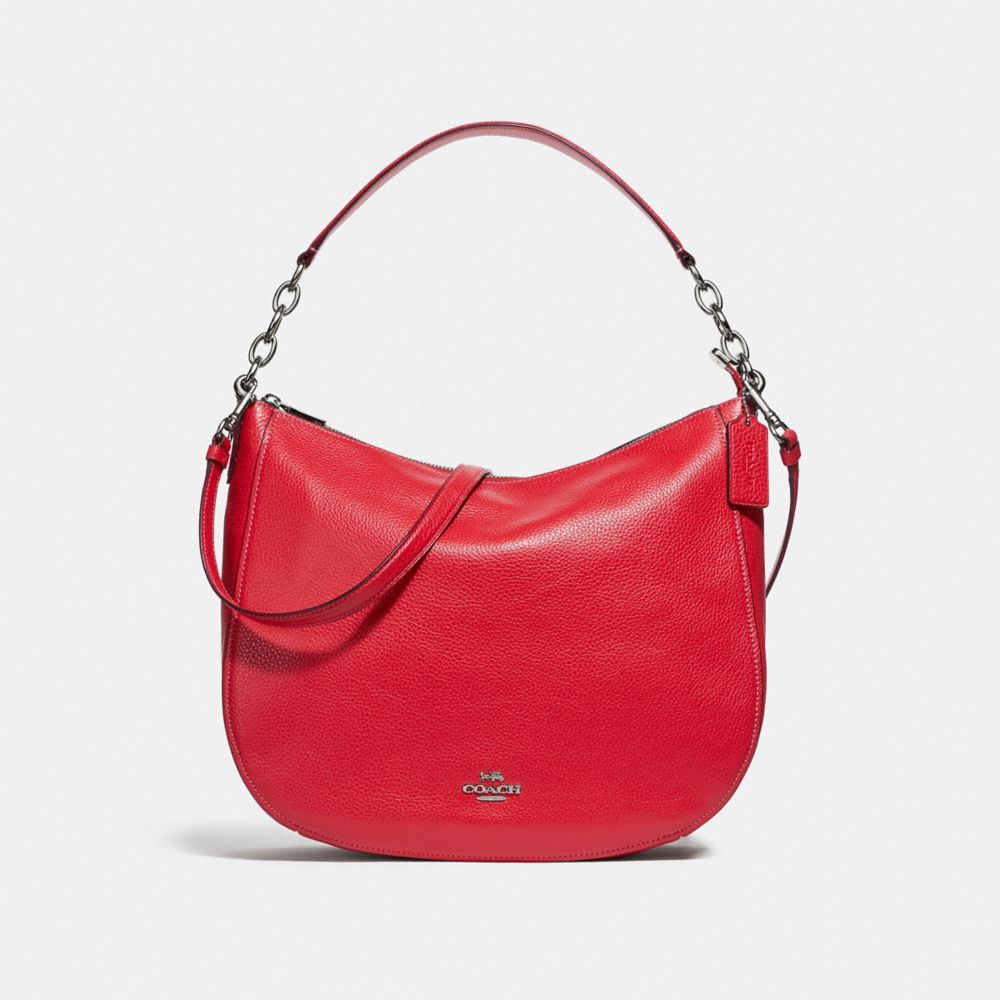 COACH®,ELLE HOBO,Leather,Silver/BRIGHT RED,Front View