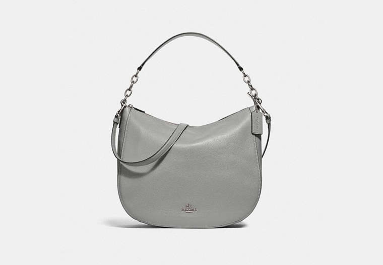 COACH®,ELLE HOBO,Leather,Silver/Heather Grey,Front View