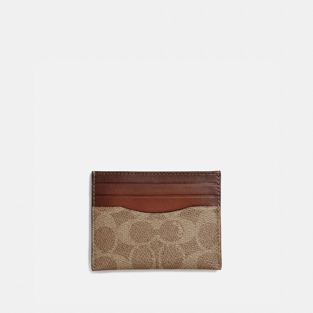 COACH®,CARD CASE IN COLORBLOCK SIGNATURE CANVAS,Signature Coated Canvas,Brass/Tan/Rust,Front View