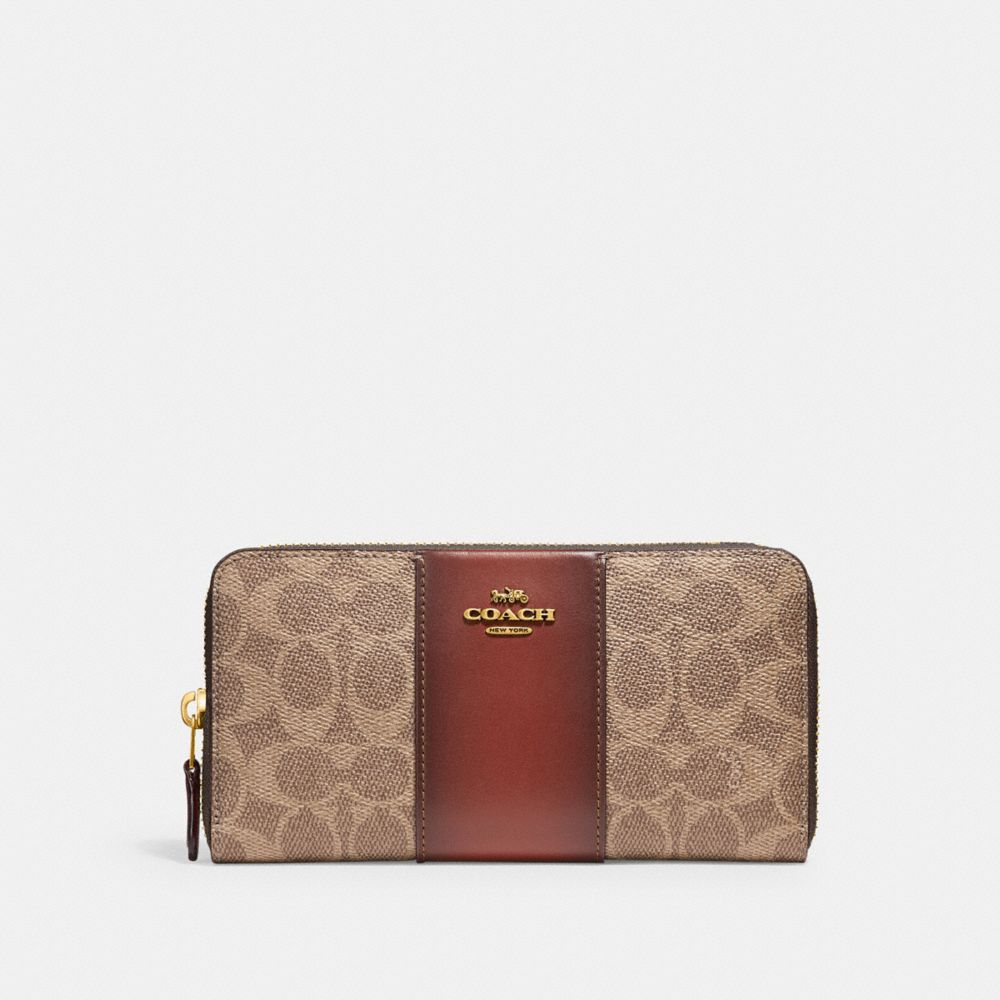 Coach Billfold Wallet In Colorblock Signature Canvas Brass/Tan/Rust