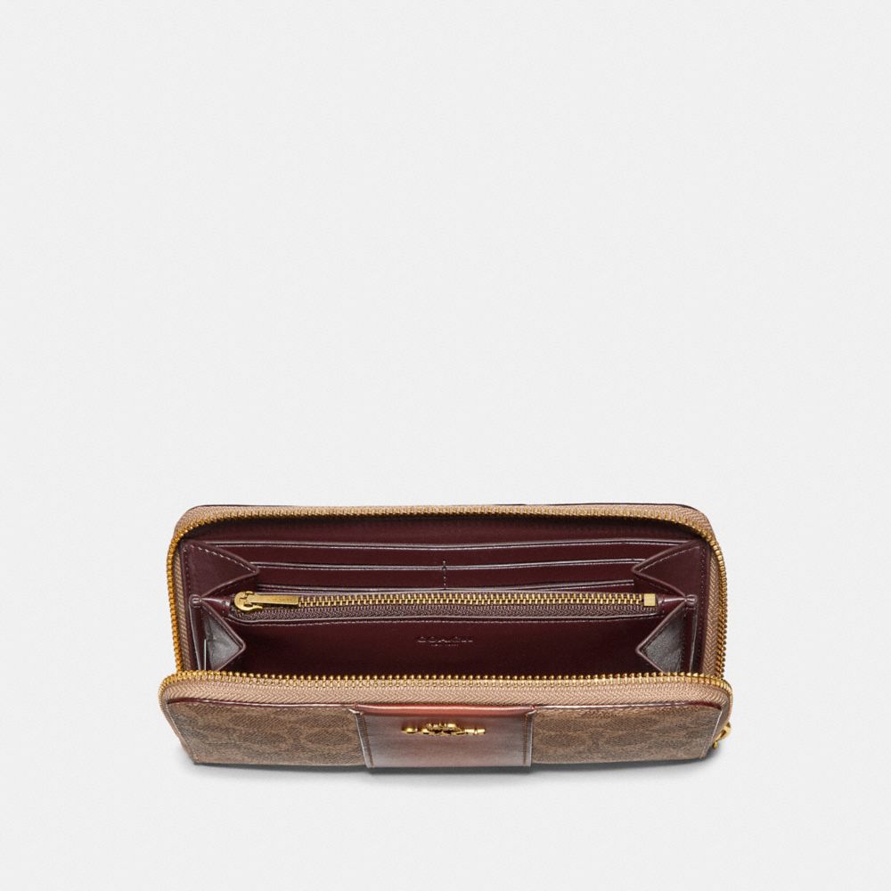COACH®,ACCORDION ZIP WALLET IN COLORBLOCK SIGNATURE CANVAS,Mini,Brass/Tan/Rust,Inside View,Top View