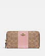 COACH®,ACCORDION ZIP WALLET IN COLORBLOCK SIGNATURE CANVAS,Coated Canvas,Mini,Brass/Tan/Blossom,Front View