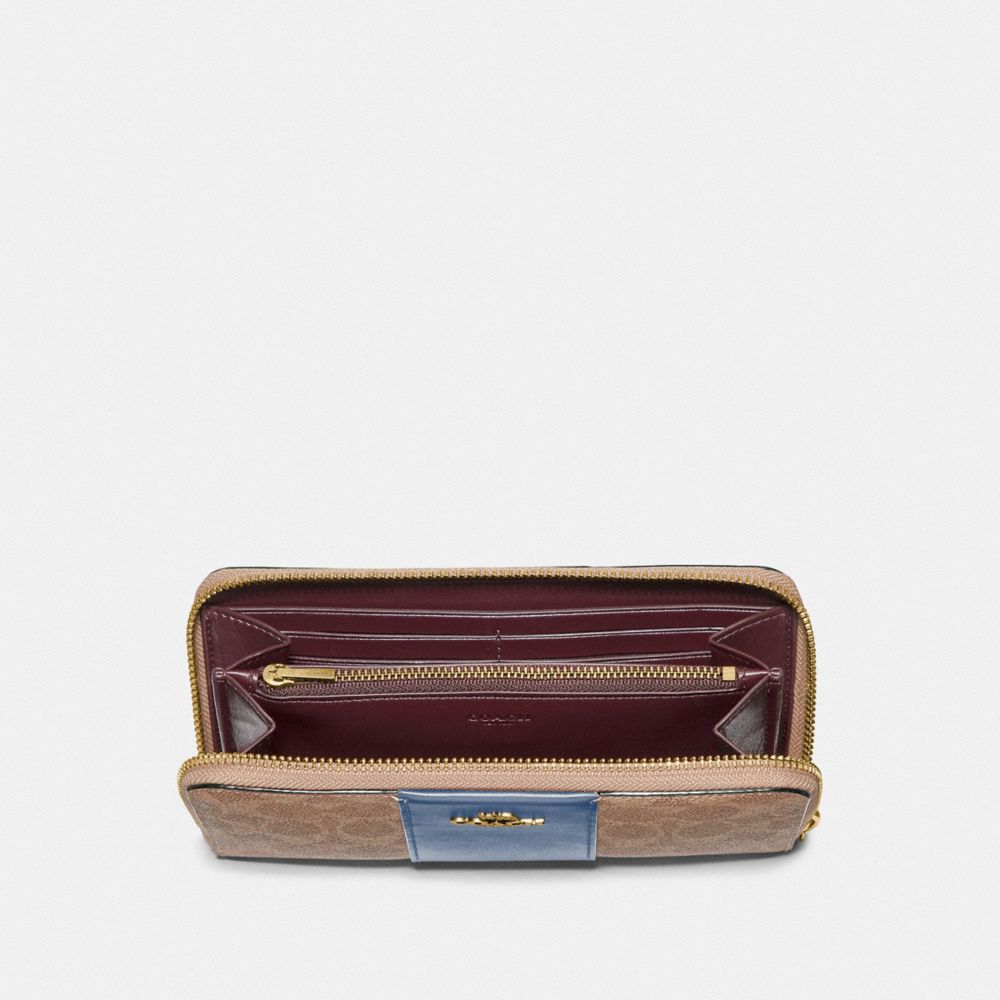 Coach Billfold Wallet In Colorblock Signature Canvas Brass/Tan/Rust