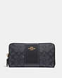 COACH®,ACCORDION ZIP WALLET IN COLORBLOCK SIGNATURE CANVAS,Coated Canvas,Mini,Charcoal/Midnight Navy/Light Gold,Front View