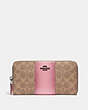 COACH®,ACCORDION ZIP WALLET IN COLORBLOCK SIGNATURE CANVAS,Coated Canvas,Mini,Pewter/Tan True Pink,Front View