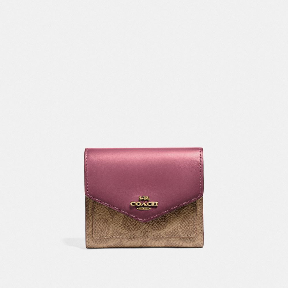 Coach Small Trifold Wallet in Signature Canvas with Colorblock Interior