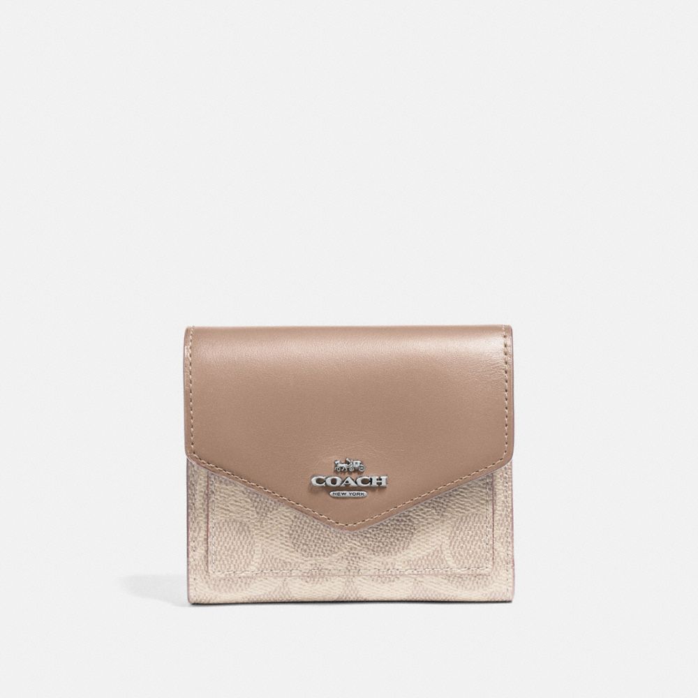 COACH®,SMALL WALLET IN COLORBLOCK SIGNATURE CANVAS,pvc,Light Antique Nickel/Sand Taupe,Front View