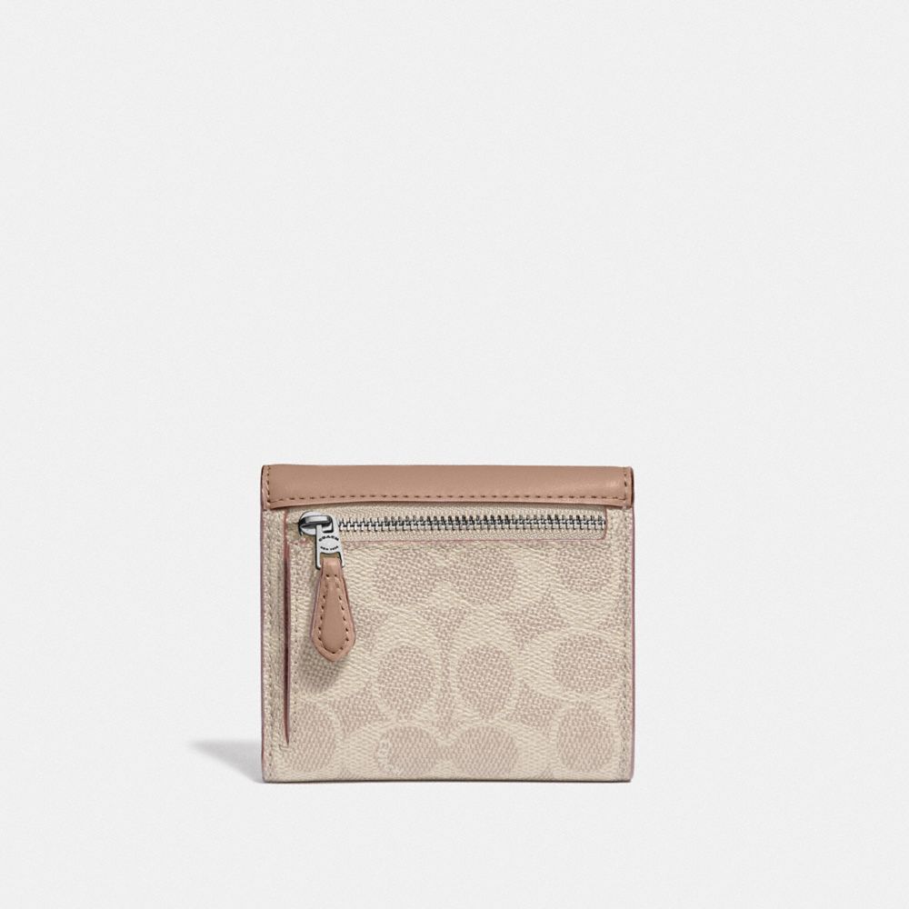COACH®,SMALL WALLET IN COLORBLOCK SIGNATURE CANVAS,pvc,Light Antique Nickel/Sand Taupe,Back View