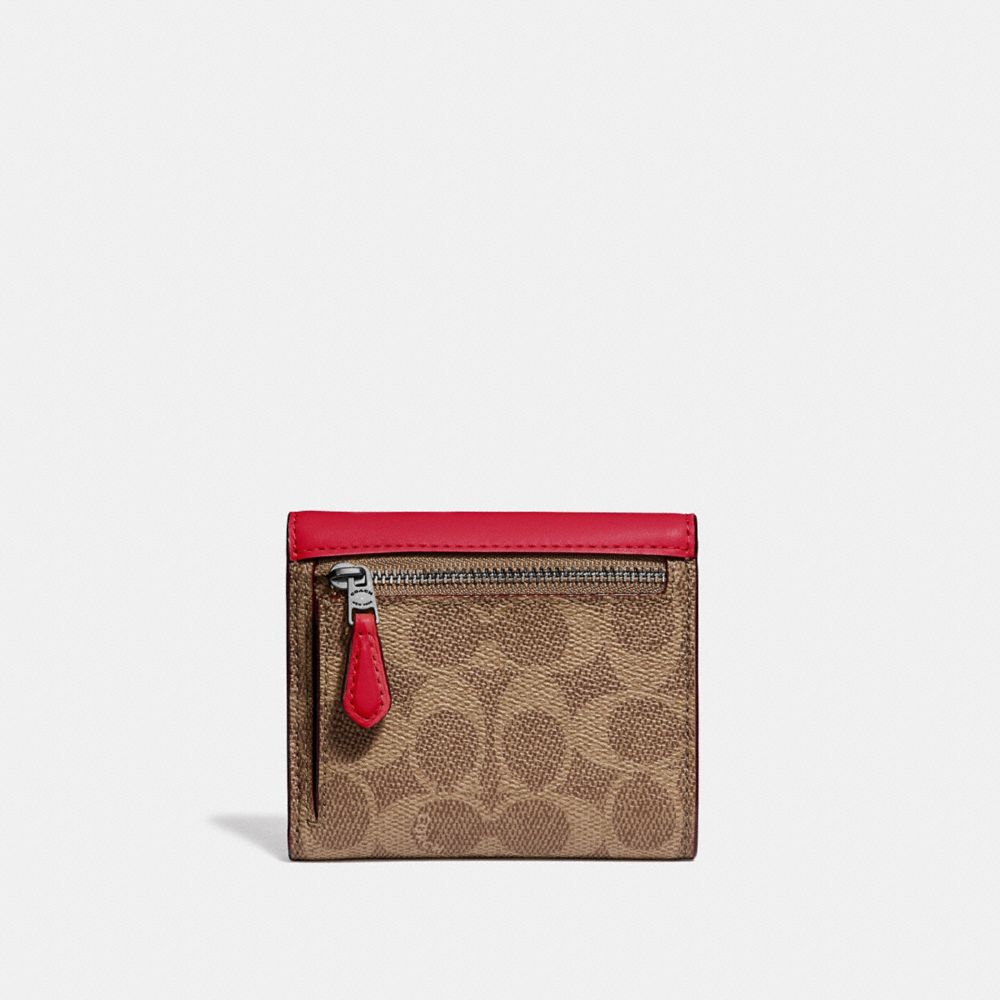 COACH®,SMALL WALLET IN COLORBLOCK SIGNATURE CANVAS,pvc,Pewter/Tan Red Apple,Back View