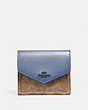 COACH®,SMALL WALLET IN COLORBLOCK SIGNATURE CANVAS,pvc,Pewter/Tan Bluebell,Front View