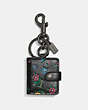 COACH®,PICTURE FRAME BAG CHARM WITH WILDFLOWER PRINT,Leather,Pewter/Black/Wine,Front View