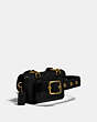COACH®,TURNLOCK FLARE BELT BAG,Leather,Mini,Brass/Black,Angle View