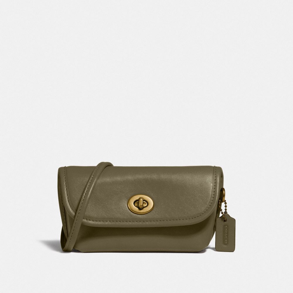 COACH®,TURNLOCK FLARE BELT BAG,Leather,Mini,Brass/Washed Utility,Front View