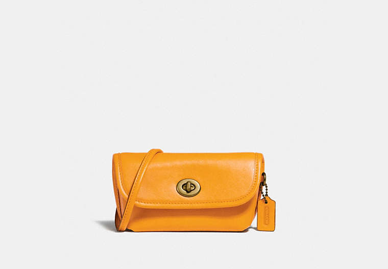 COACH®,TURNLOCK FLARE BELT BAG,Leather,Mini,Brass/Buttercup,Front View