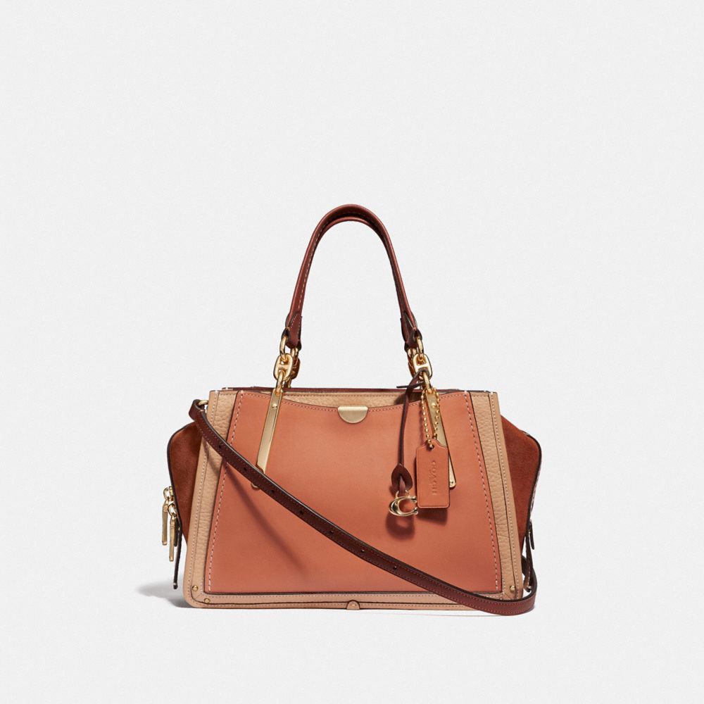 COACH®,DREAMER IN COLORBLOCK,Leather,Medium,Gold/Sunrise Multi,Front View