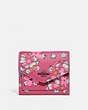 COACH®,SMALL WALLET WITH FIELD FLORAL PRINT,Pebble Leather,Pewter/Dark Pink,Front View