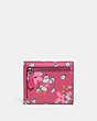 COACH®,SMALL WALLET WITH FIELD FLORAL PRINT,Pebble Leather,Pewter/Dark Pink,Back View