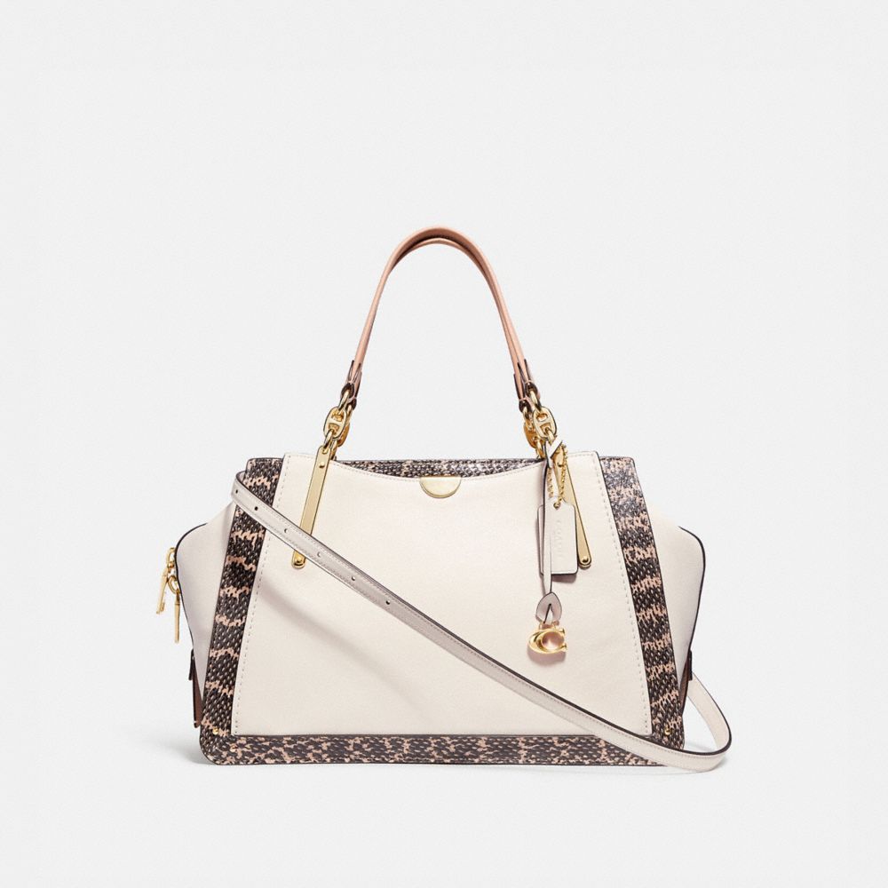 COACH®,DREAMER 36 IN COLORBLOCK WITH SNAKESKIN DETAIL,Leather,Large,Light Gold/Chalk Multi,Front View