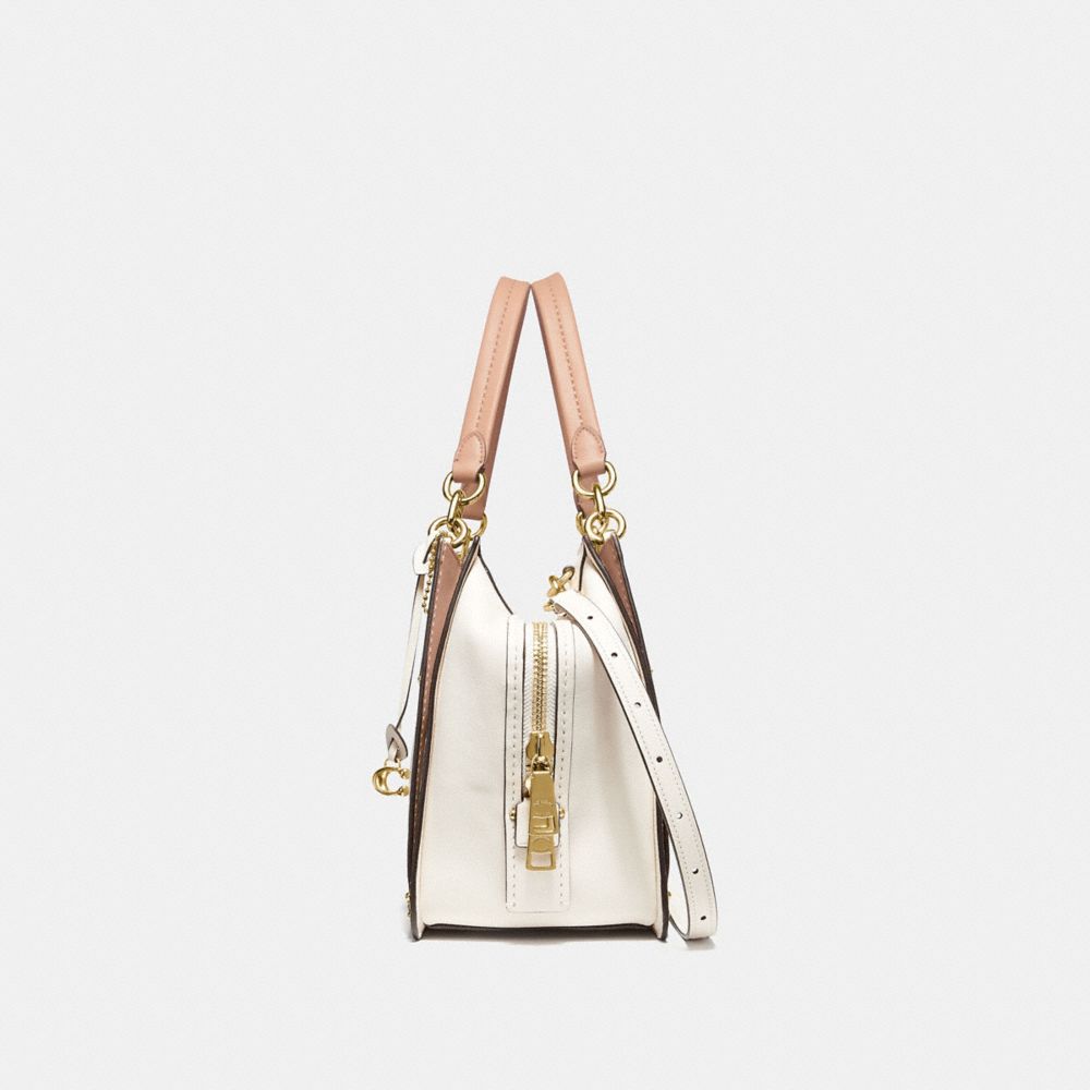 COACH®,DREAMER 36 IN COLORBLOCK WITH SNAKESKIN DETAIL,Leather,Large,Light Gold/Chalk Multi,Angle View