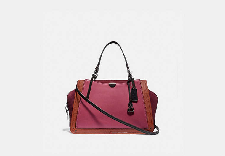 COACH®,DREAMER 36 IN COLORBLOCK,Smooth Leather/Embossed Leather/Suede,Large,Pewter/Dusty Pink Multi,Front View