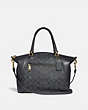 COACH®,PRAIRIE SATCHEL IN SIGNATURE CANVAS,Coated Canvas,Medium,Charcoal/Midnight Navy/Light Gold,Front View