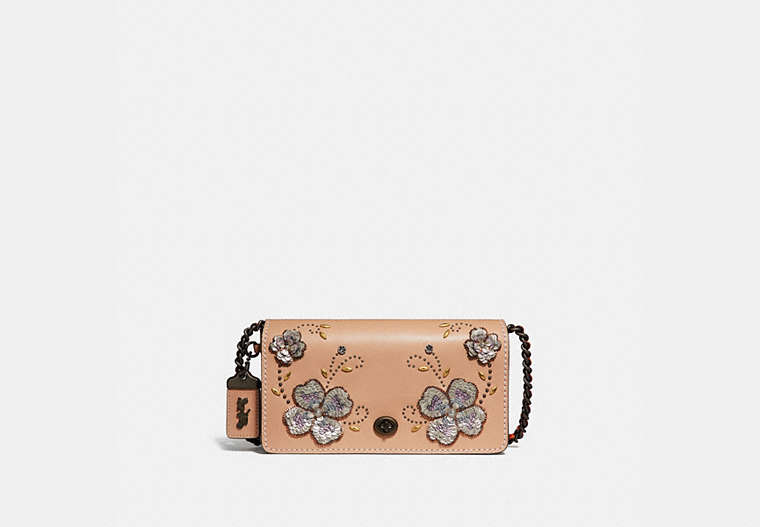 COACH®,DINKY WITH LEATHER SEQUIN APPLIQUE,Leather,Black Copper/Beechwood,Front View