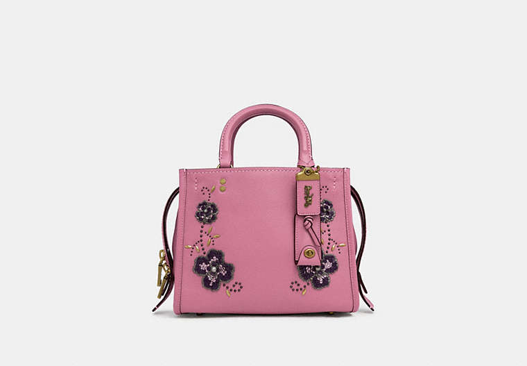COACH®,ROGUE 25 WITH LEATHER SEQUIN APPLIQUE,Leather,Medium,Brass/Rose,Front View