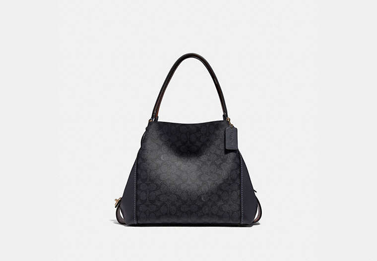 COACH®,EDIE SHOULDER BAG 31 IN SIGNATURE CANVAS,pvc,Large,Charcoal/Midnight Navy/Light Gold,Front View