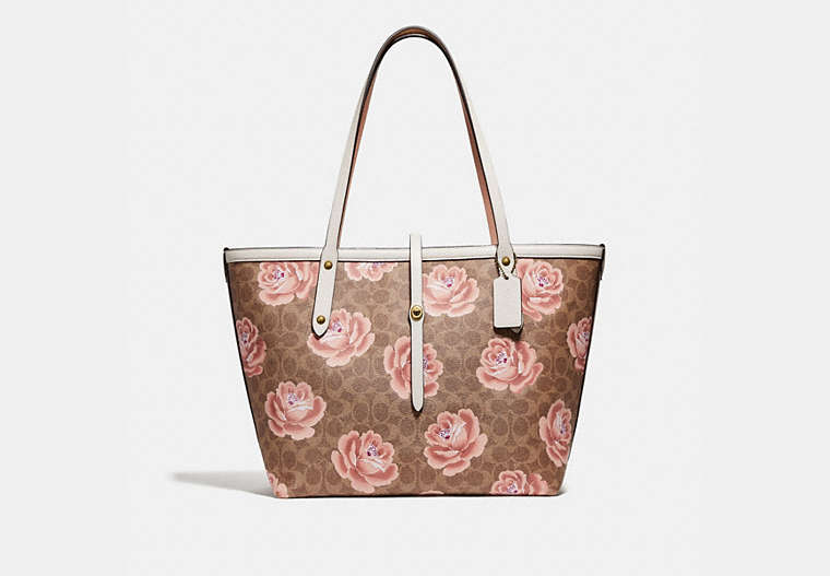 COACH®,MARKET TOTE IN SIGNATURE ROSE PRINT,Coated Canvas,Large,Brass/Tan/Chalk,Front View