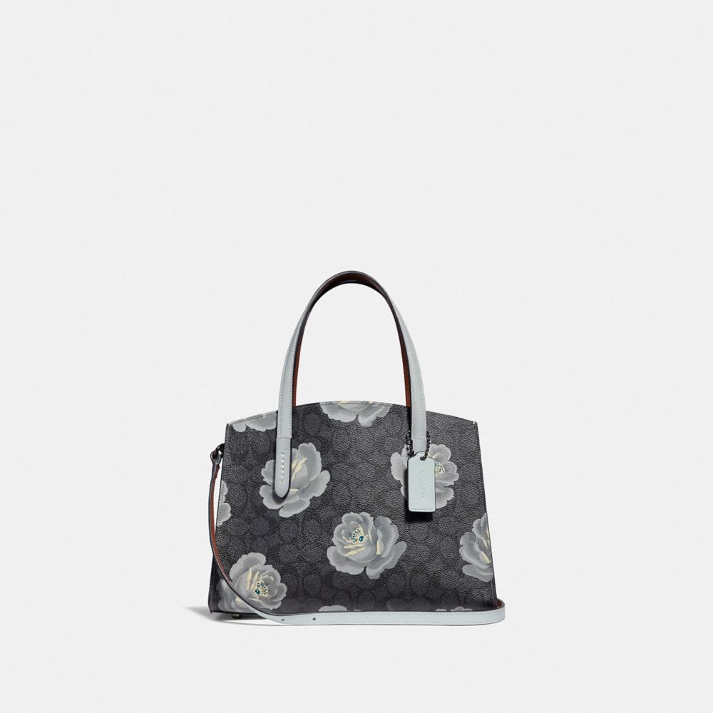 COACH®,CHARLIE CARRYALL 28 IN SIGNATURE ROSE PRINT,Coated Canvas,Medium,Charcoal/Sky/Dark Gunmetal,Front View