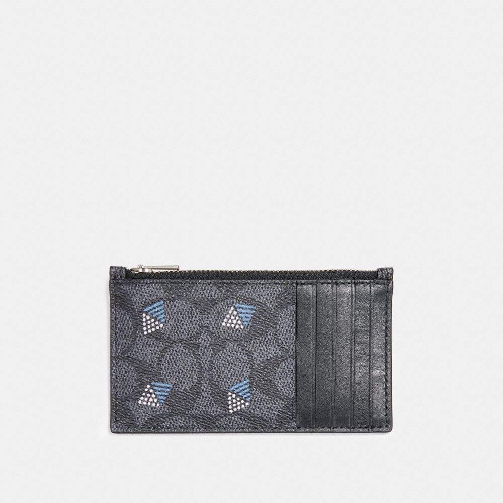 Zip Card Case In Signature Canvas With Dot Diamond Print