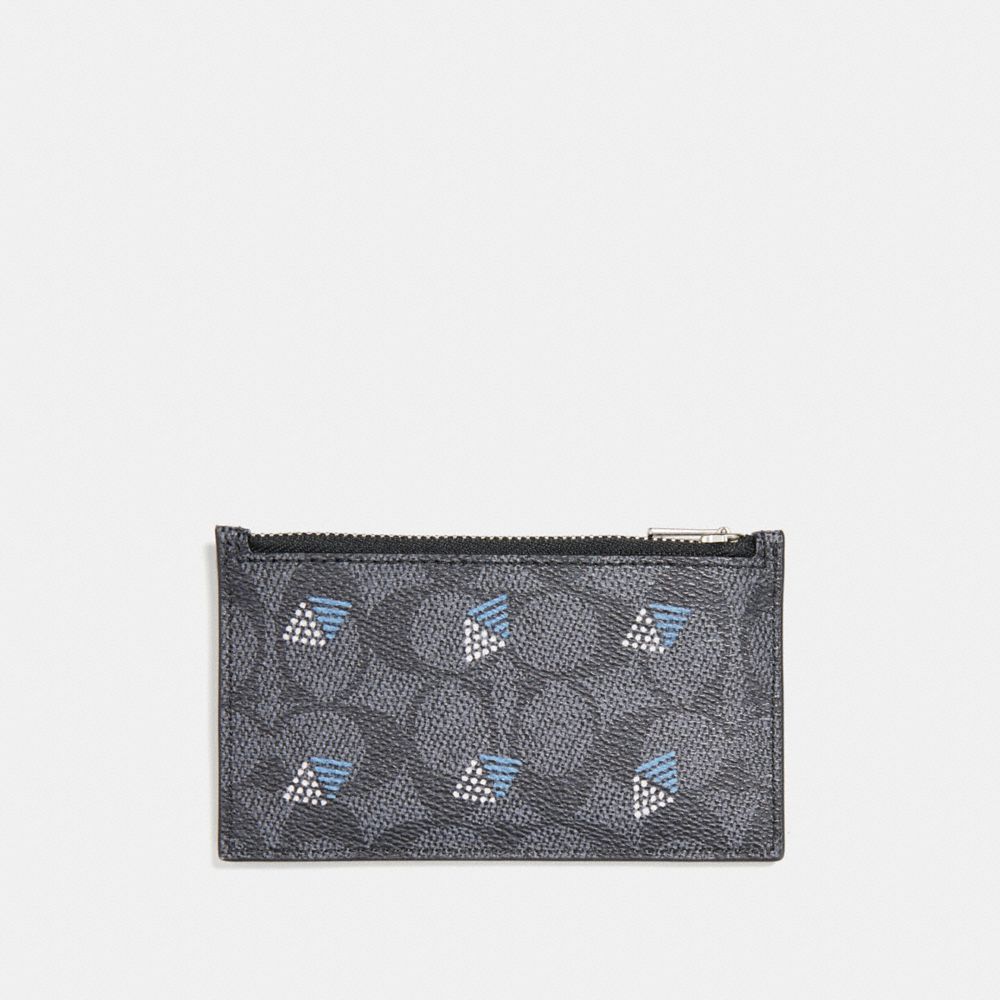 Zip Card Case In Signature Canvas With Dot Diamond Print